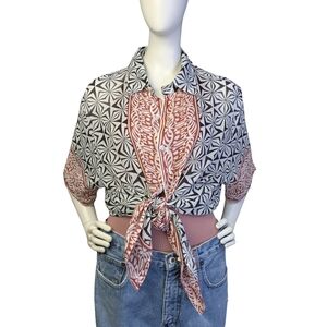Missander Boho Gauze Cotton Button Up, Sheer Vacation Top, XL